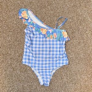 Tommy Bahama 4T toddler girl swimsuit - adorable blue & white gingham & flowers
